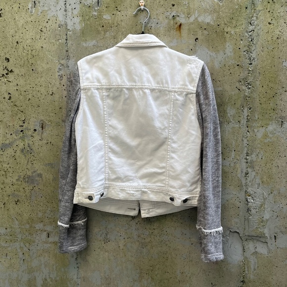 Free People Distressed Knit / Denim Jacket, Gray / White Jean, Medium - Picture 10 of 17